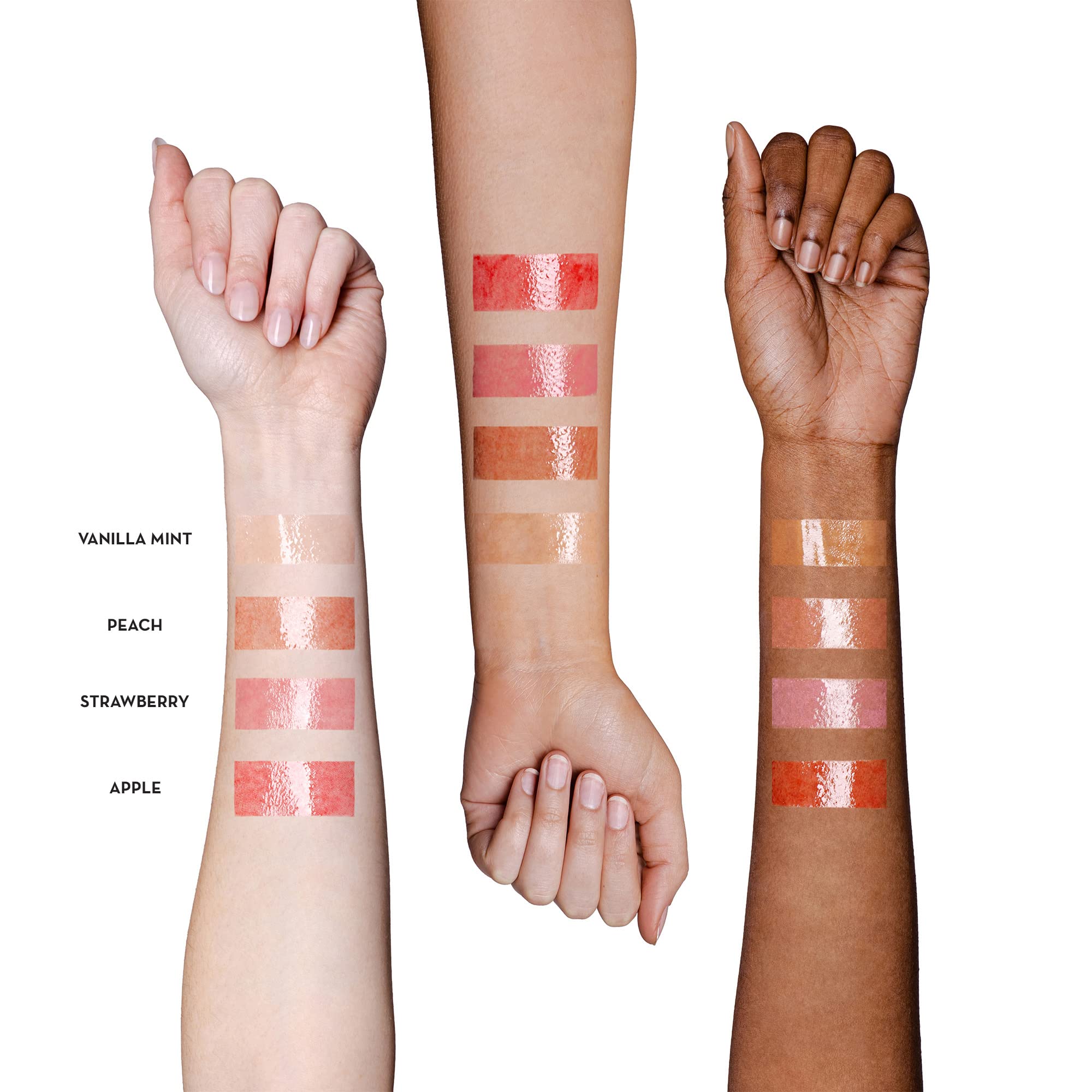 Lip oil strawberry color swirl enhances lips with subtle shine and moisture