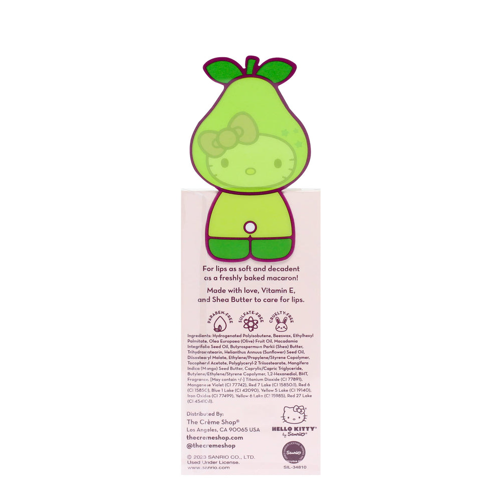 Applied on lips, the Juicy Pear balm adds a gentle shine and hydration.