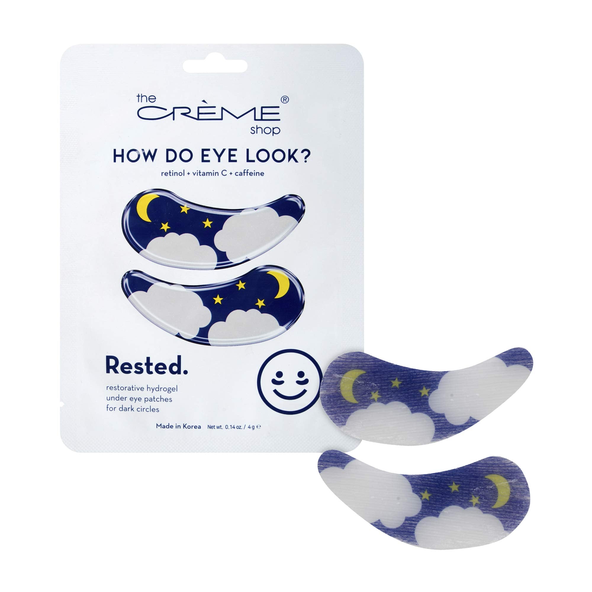 The Crème Shop How Do Eye Look? Rested hydrogel patches opened pack shows ready-to-use cooling relief.