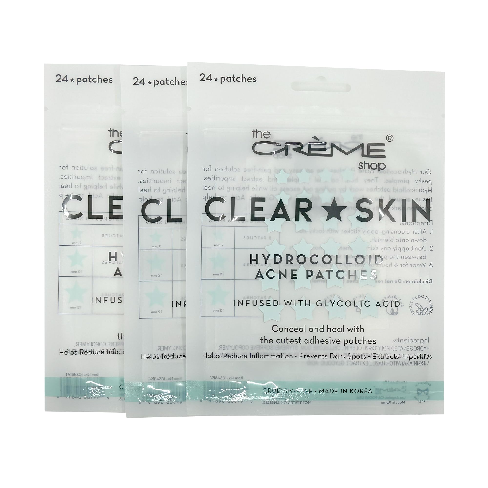 The Crème Shop star shape patch on skin provides discreet blemish coverage.