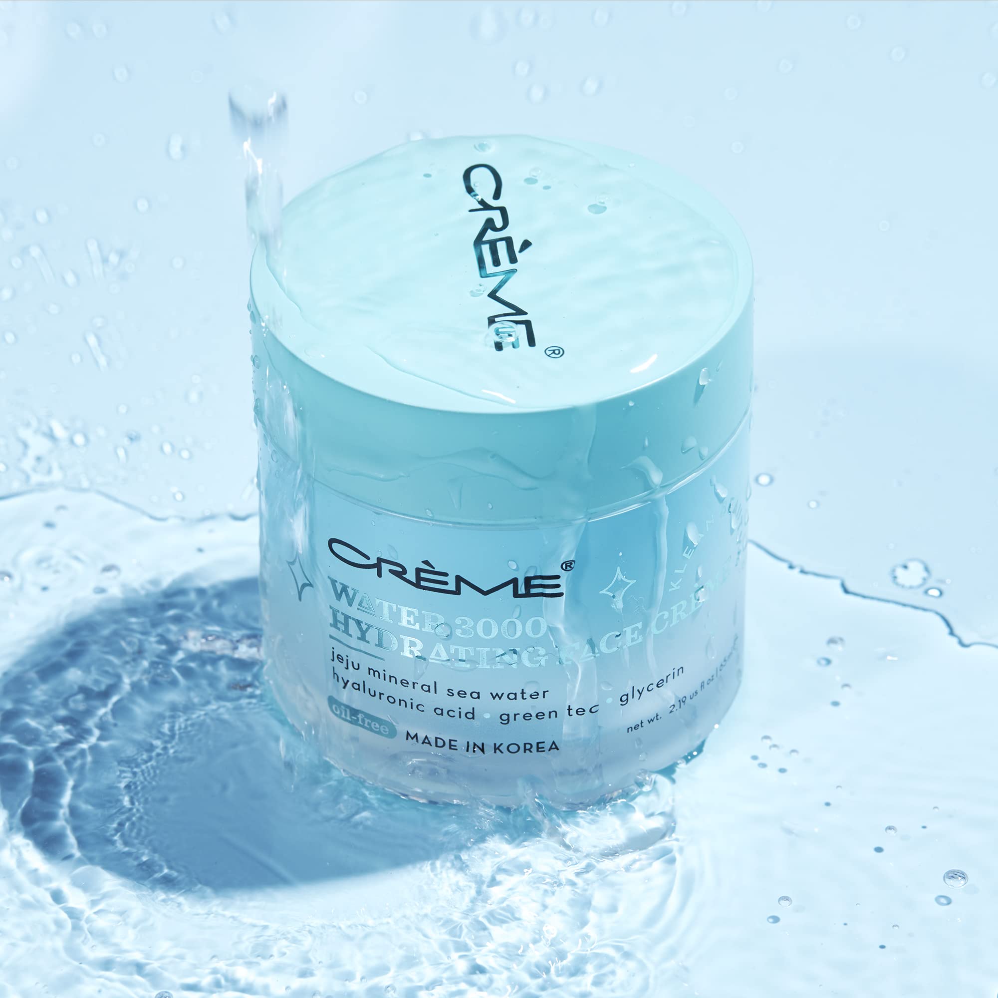 The Crème Shop Water 3000 hydrating crème applied on cheek provides a dewy, nourished look.