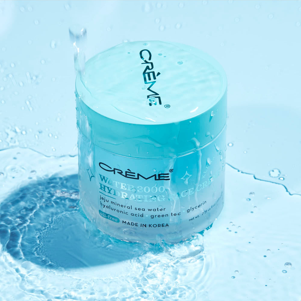 The Crème Shop Water 3000 hydrating crème applied on cheek provides a dewy, nourished look.
