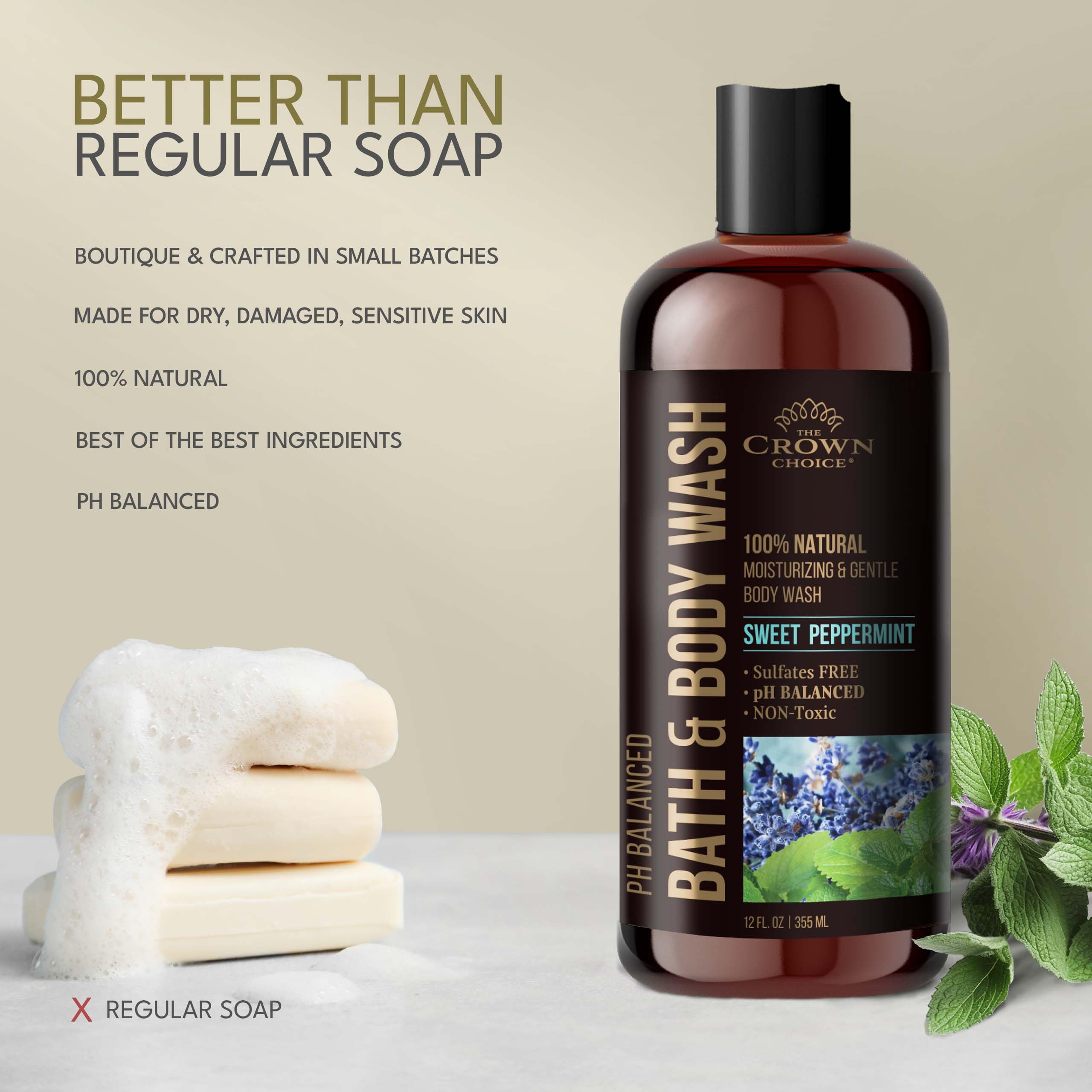 The Crown Choice peppermint lavender ingredients closeup, showcasing plant-based, gentle formulation.