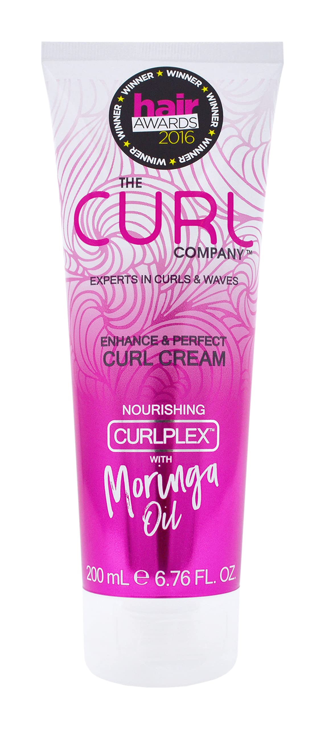 The Curl Company Enhance & Perfect Curl Cream bottle showing defined curls