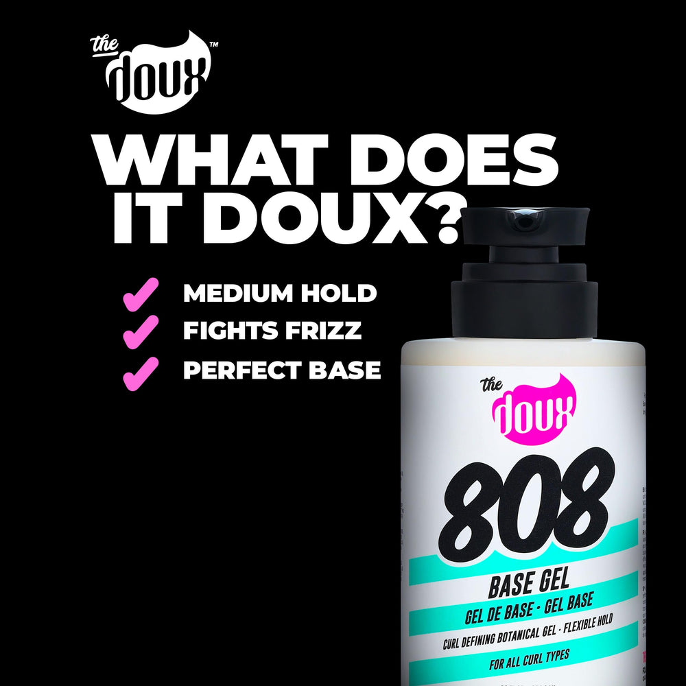 Labeled jar of The Doux 808 Base Curl Defining Gel.