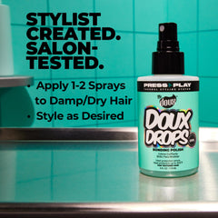 The Doux Drops Bonding Polish Spray on dry hair delivers light non-greasy shine