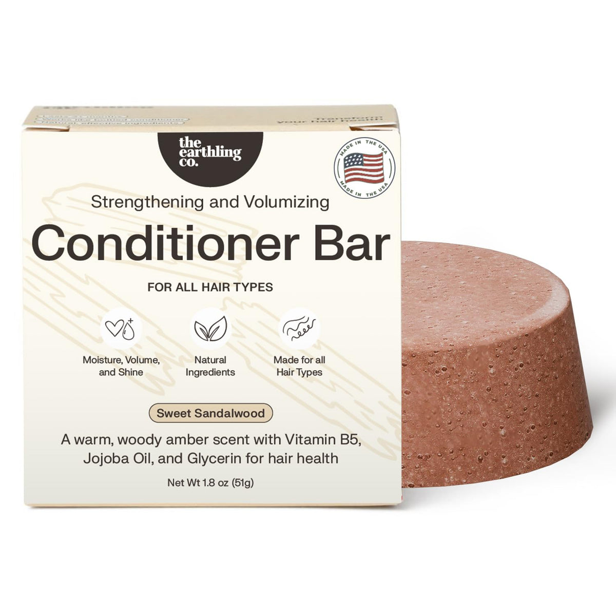The Earthling Co conditioner bar bottle pour shows easy application for smooth, tangle-free hair.