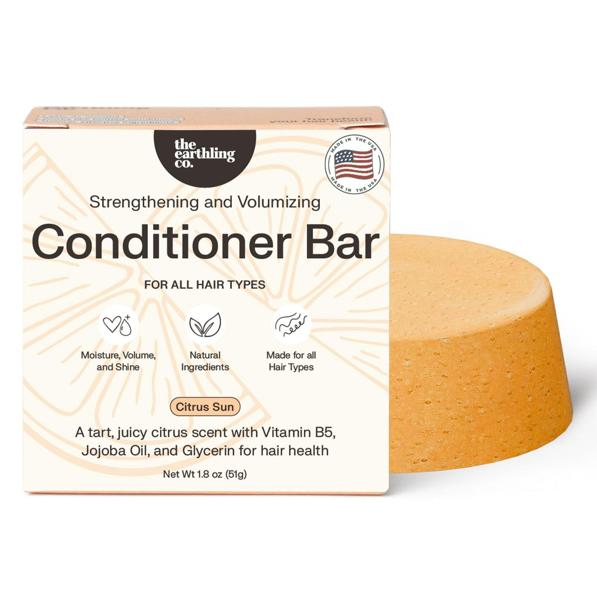 The Earthling Co. conditioner bar bottle for easy, travel-friendly conditioning across hair types.