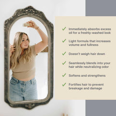 Earthling Co. dry shampoo powder dispenses for quick touch-ups.