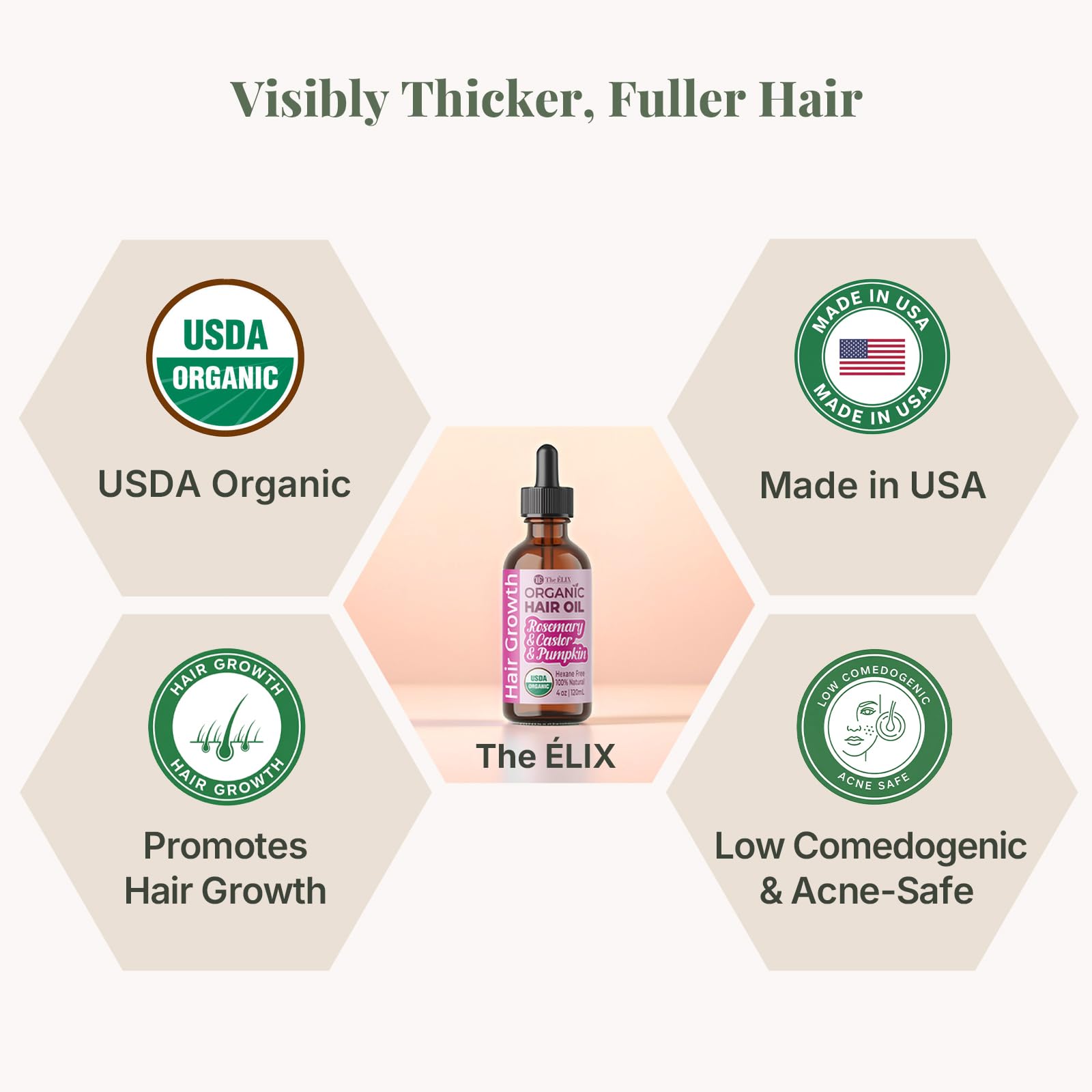 The ELIX rosemary oil amber bottle closeup emphasizes purity and premium packaging for scalp care.