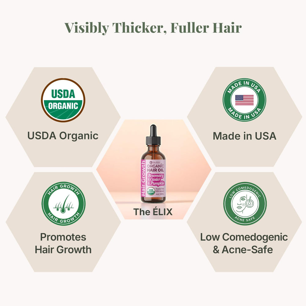 The ELIX rosemary oil amber bottle closeup emphasizes purity and premium packaging for scalp care.