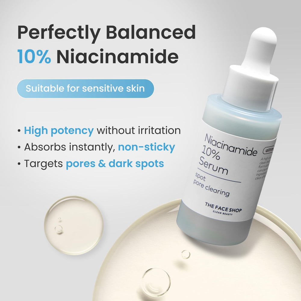 The Face Shop Alltimate Niacinamide 10percent Serum ingredient list highlights key actives.