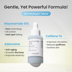 The Face Shop Alltimate Niacinamide 10percent Serum pump closeup shows dispensing.