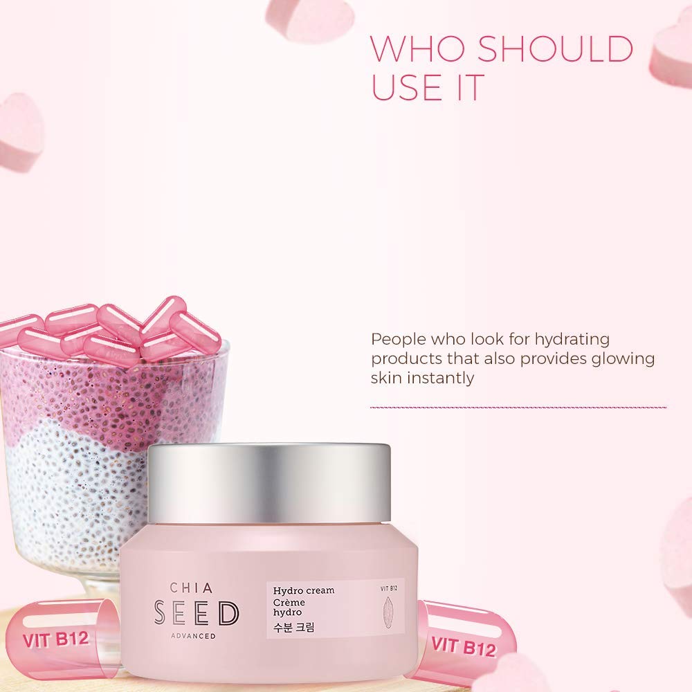 The Face Shop Chia Seed Advanced Hydro Cream close-up on gel texture and silky finish.