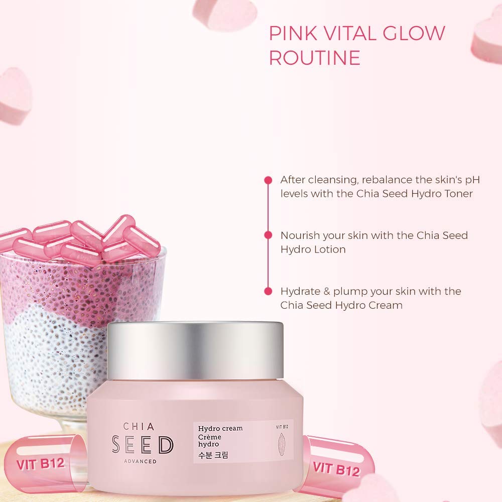 The Face Shop Chia Seed Advanced Hydro Cream applied on skin showing cooling and hydration.