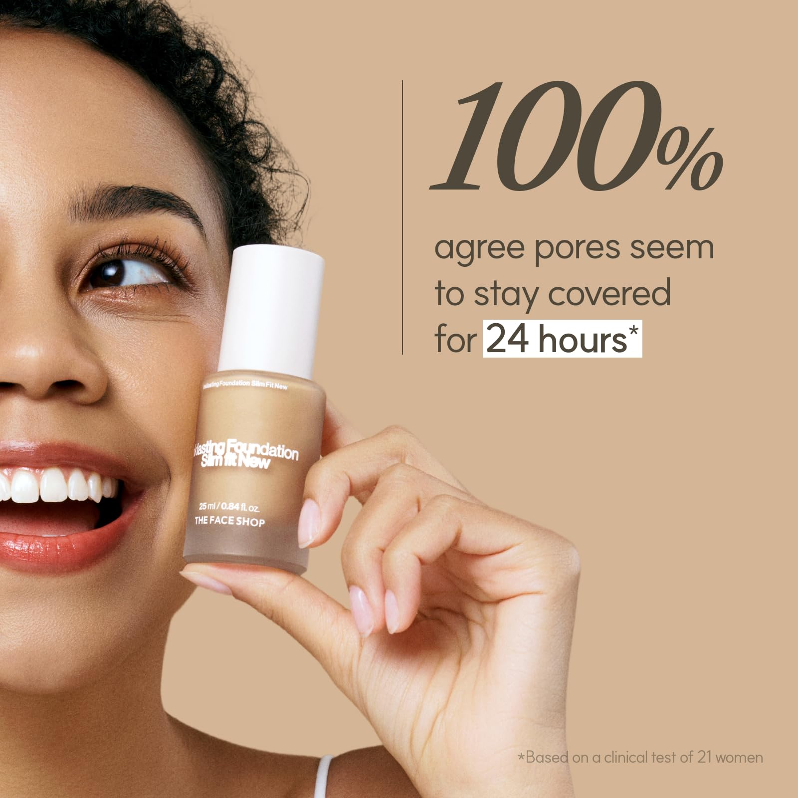 The Face Shop Ink Lasting Foundation swatch reveals skin-like coverage and natural finish.