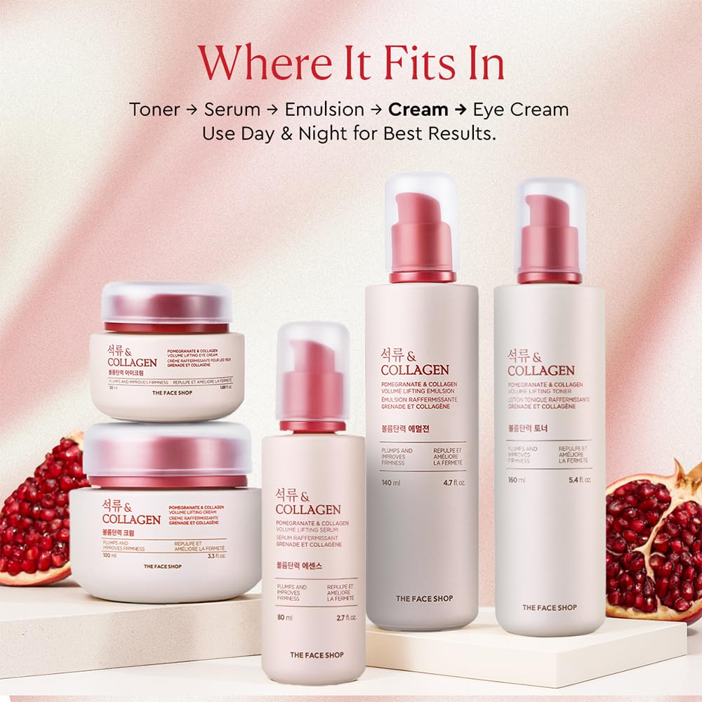 The Face Shop Pomegranate extract imagery suggests antioxidant nourishment for the eye area.