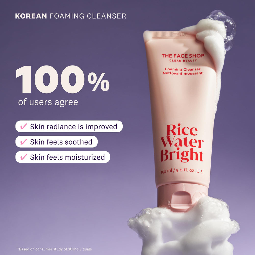 Creamy foam texture close-up of Rice Water Bright cleanser for deep pore cleansing.
