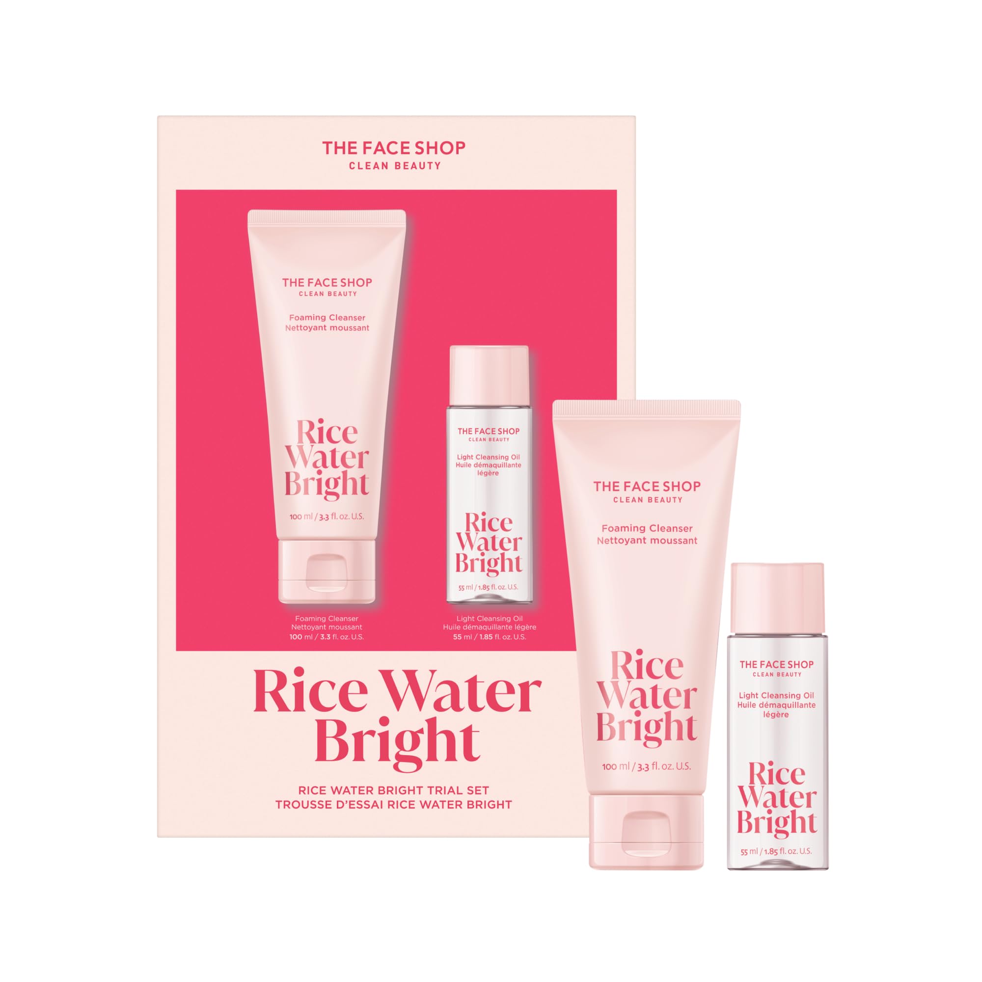 The Face Shop Rice Water Bright foaming cleanser in travel size refreshing pores and skin texture.