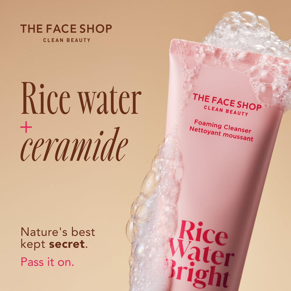 Close-up of radiant skin after using Rice Water Bright cleanser for a refreshed look.