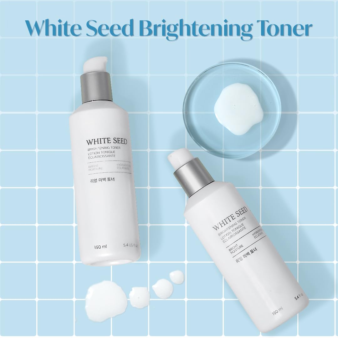 Close-up of The Face Shop White Seed Brightening Toner label highlighting key ingredients