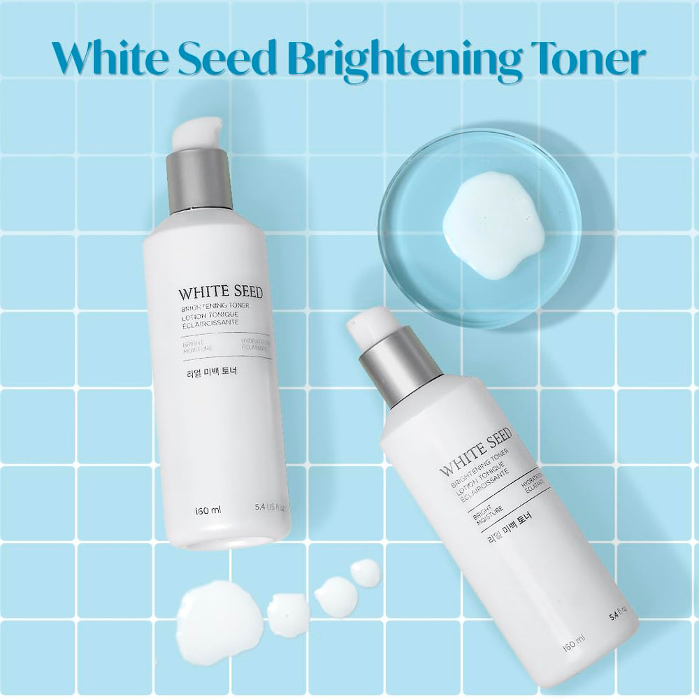 Close-up of The Face Shop White Seed Brightening Toner label highlighting key ingredients