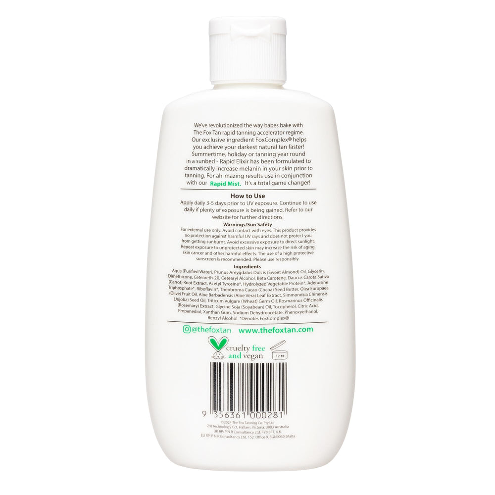 Vegan and cruelty-free seal beside The Fox Tan Rapid Mist.