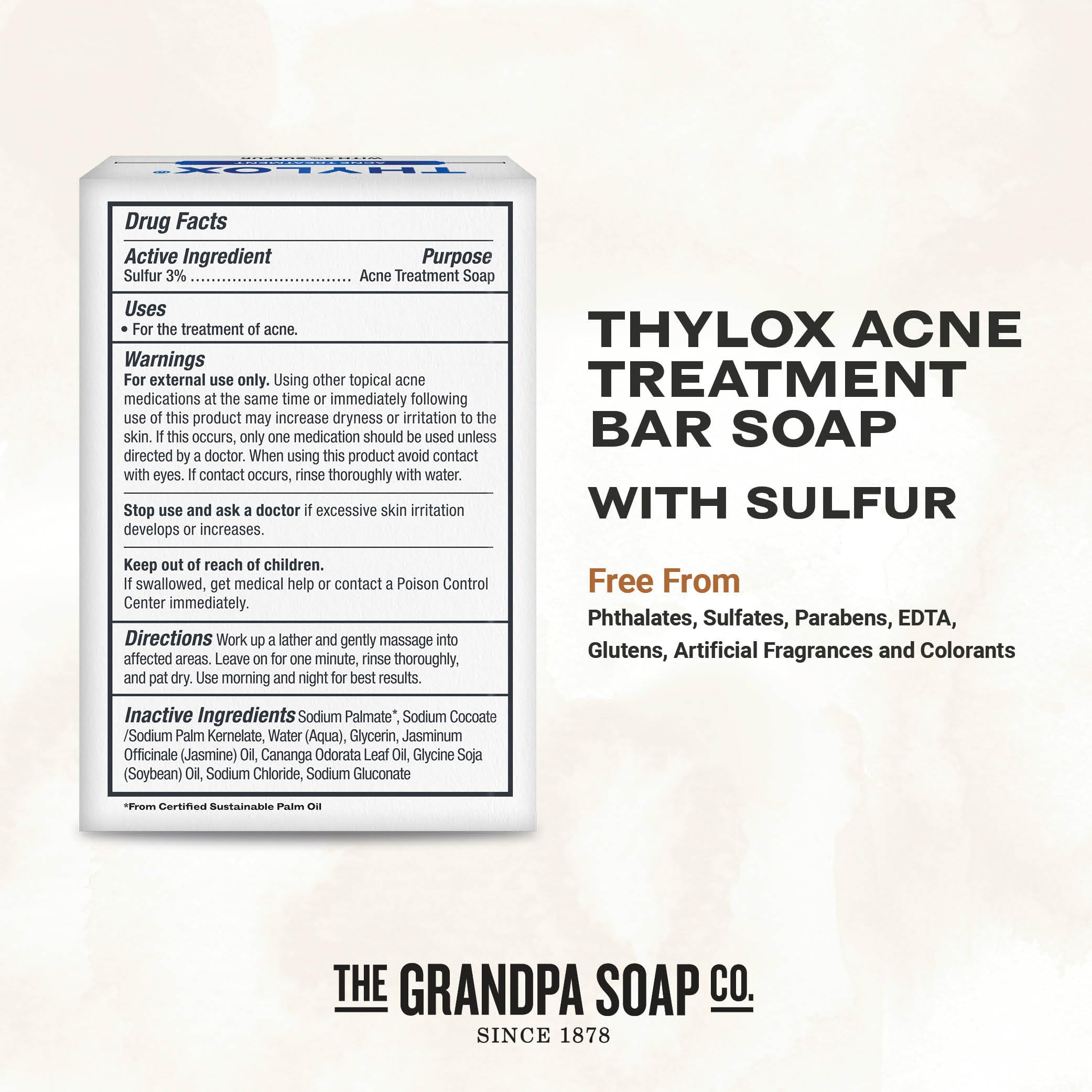 Thylox sulfur close-up shows gentle, natural acne care for sensitive skin.