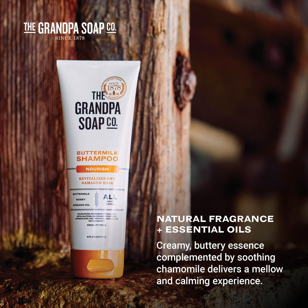Grandpa Soap Company shampoo used on color-treated hair with gentle cleansing.