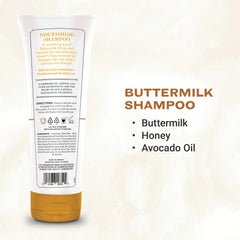 Buttermilk Shampoo lather close-up signaling a gentle daily cleanse.
