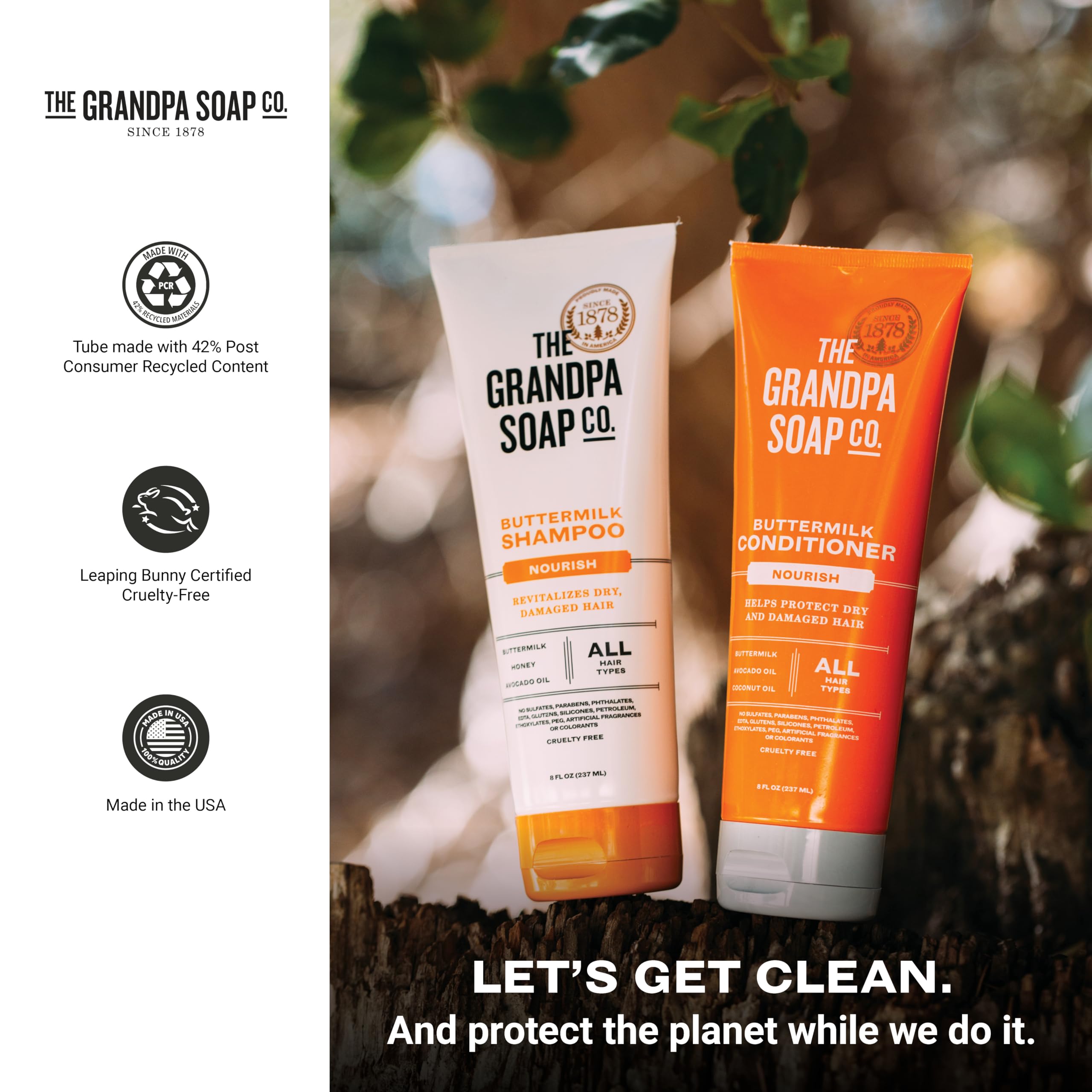 Recyclable packaging of The Grandpa Soap Company Buttermilk Shampoo.