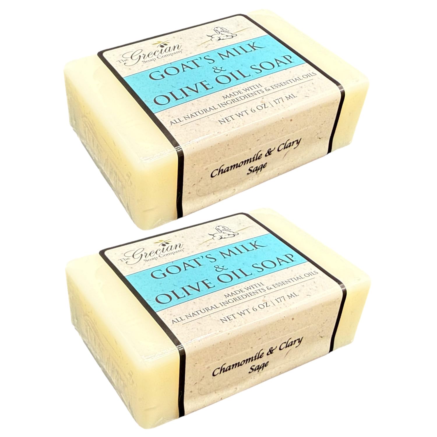The Grecian Soap Company goat milk olive oil bar chamomile clary sage cleanses gently and soothes skin.