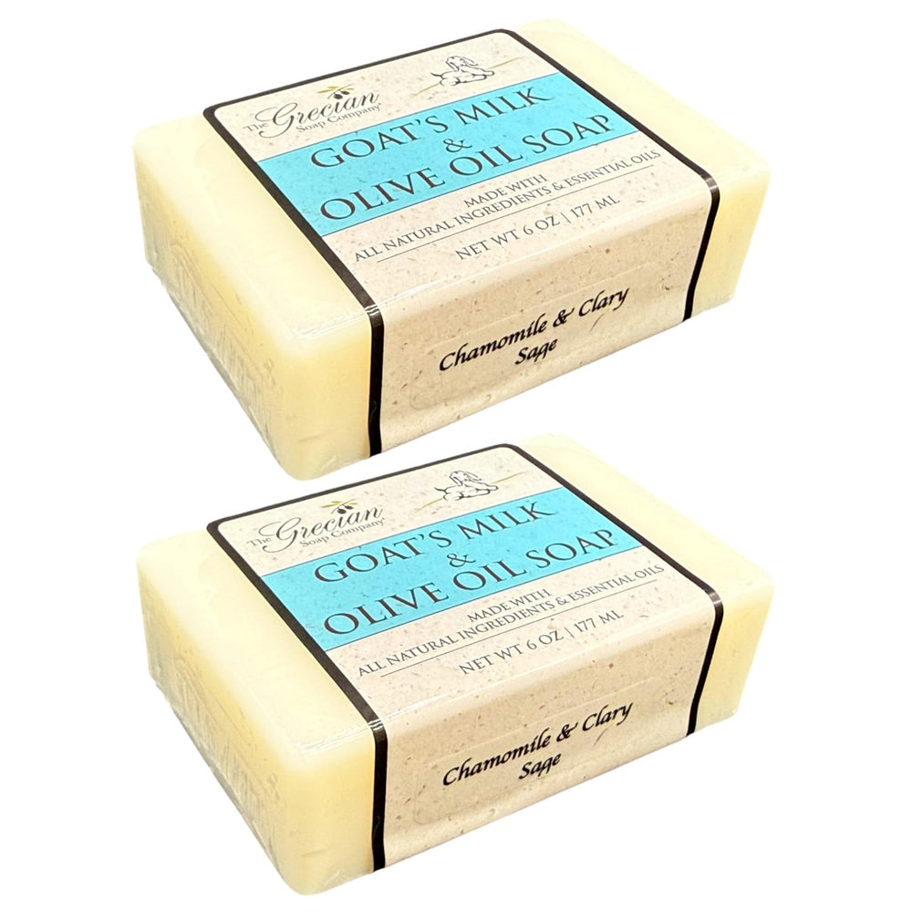 The Grecian Soap Company goat milk olive oil bar chamomile clary sage cleanses gently and soothes skin.