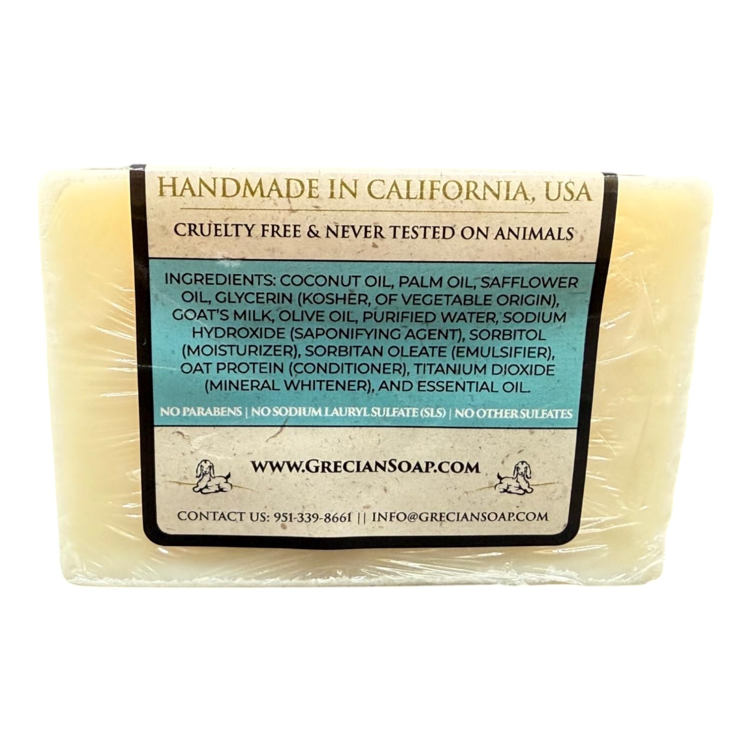 Ethically sourced cruelty-free The Grecian Soap Company bar supports responsible skincare.