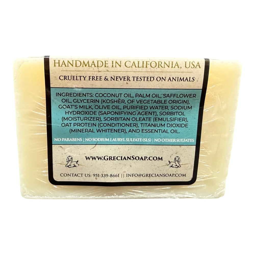 Ethically sourced cruelty-free The Grecian Soap Company bar supports responsible skincare.