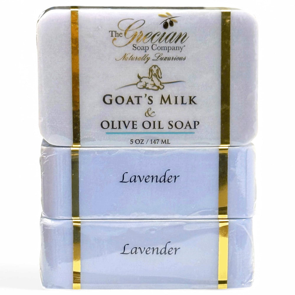 The Grecian Soap Company goat milk soap bar with lavender for soft, hydrated skin.