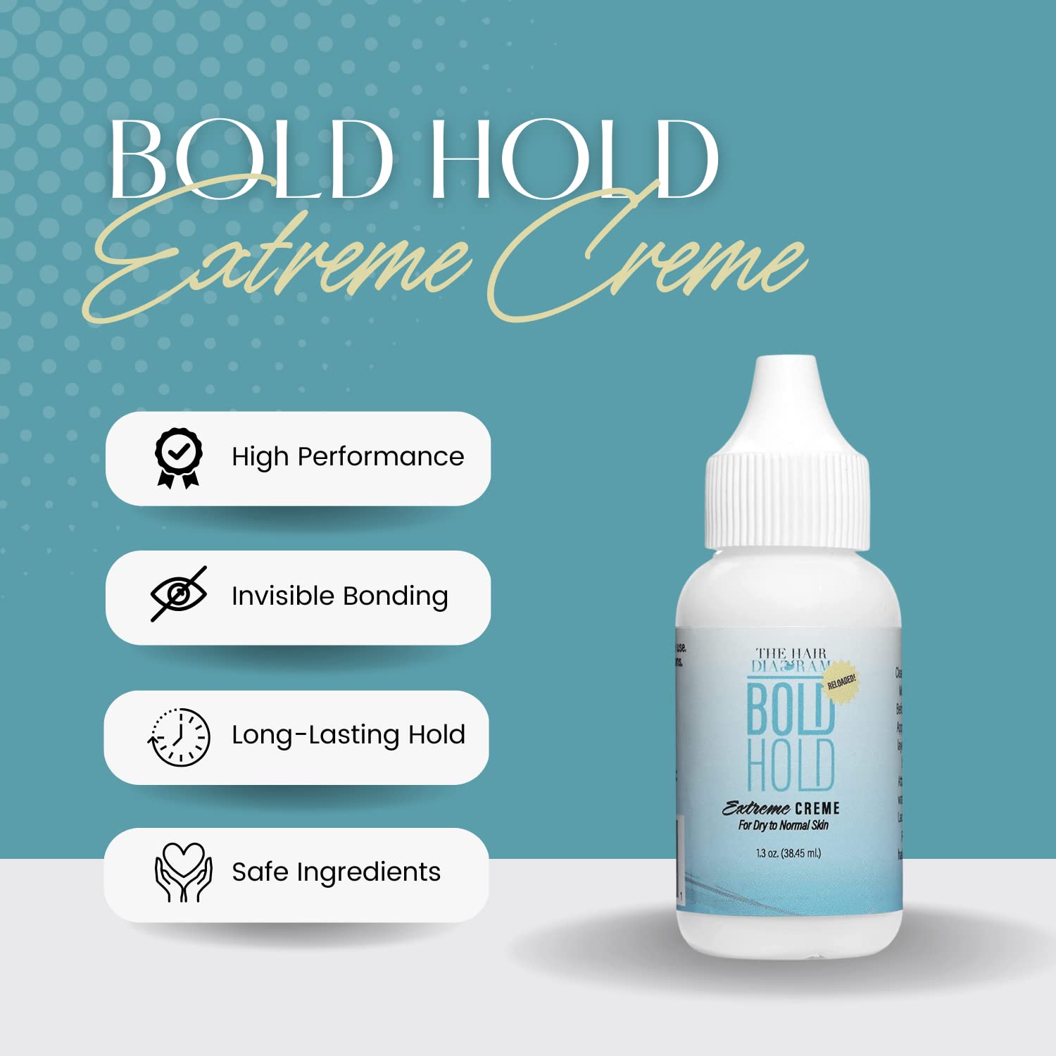 Bold Hold Extreme Creme drying clear supports seamless attachment on lace fronts.