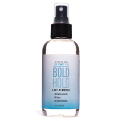 The Hair Diagram Bold Hold Lace Remover bottle pour showcases a skin-safe option for gentle adhesive removal.