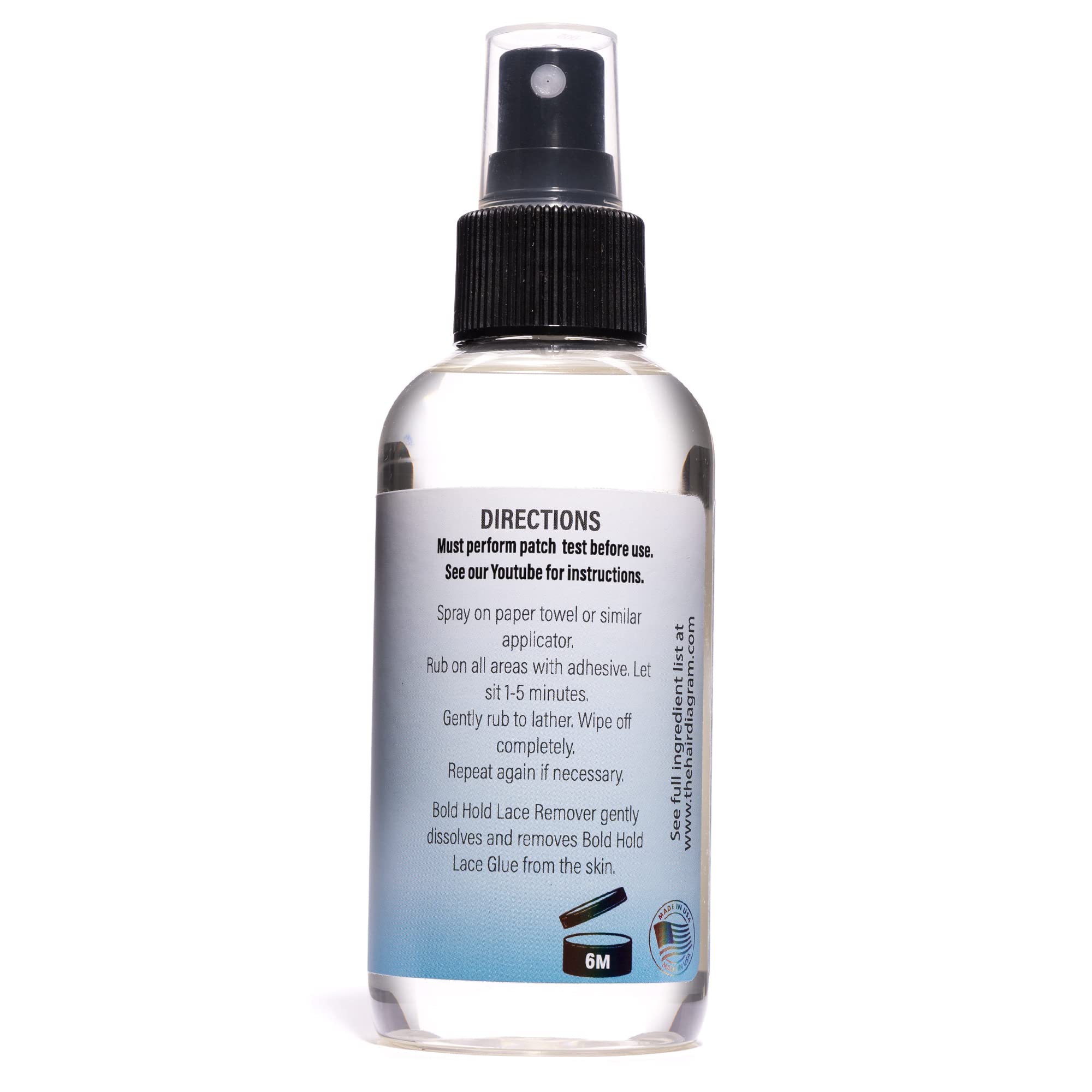 The Hair Diagram Bold Hold Lace Remover spray application demonstrates quick, residue-free bond release for lace front wigs.