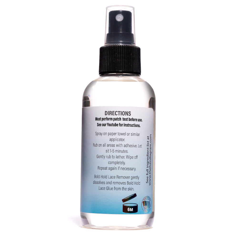 The Hair Diagram Bold Hold Lace Remover spray application demonstrates quick, residue-free bond release for lace front wigs.