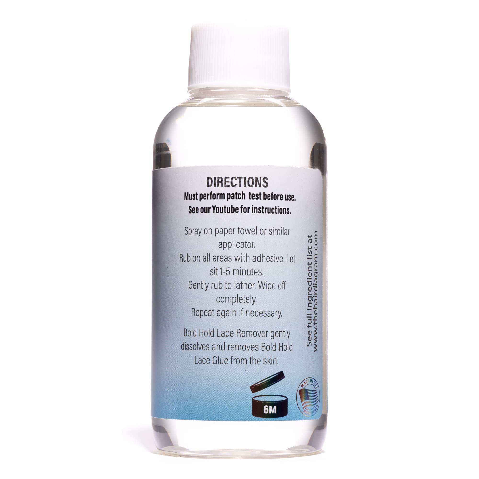 The Hair Diagram Bold Hold Lace Remover texture swatch shows easy-to-use formula with 1-5 minute dwell time.