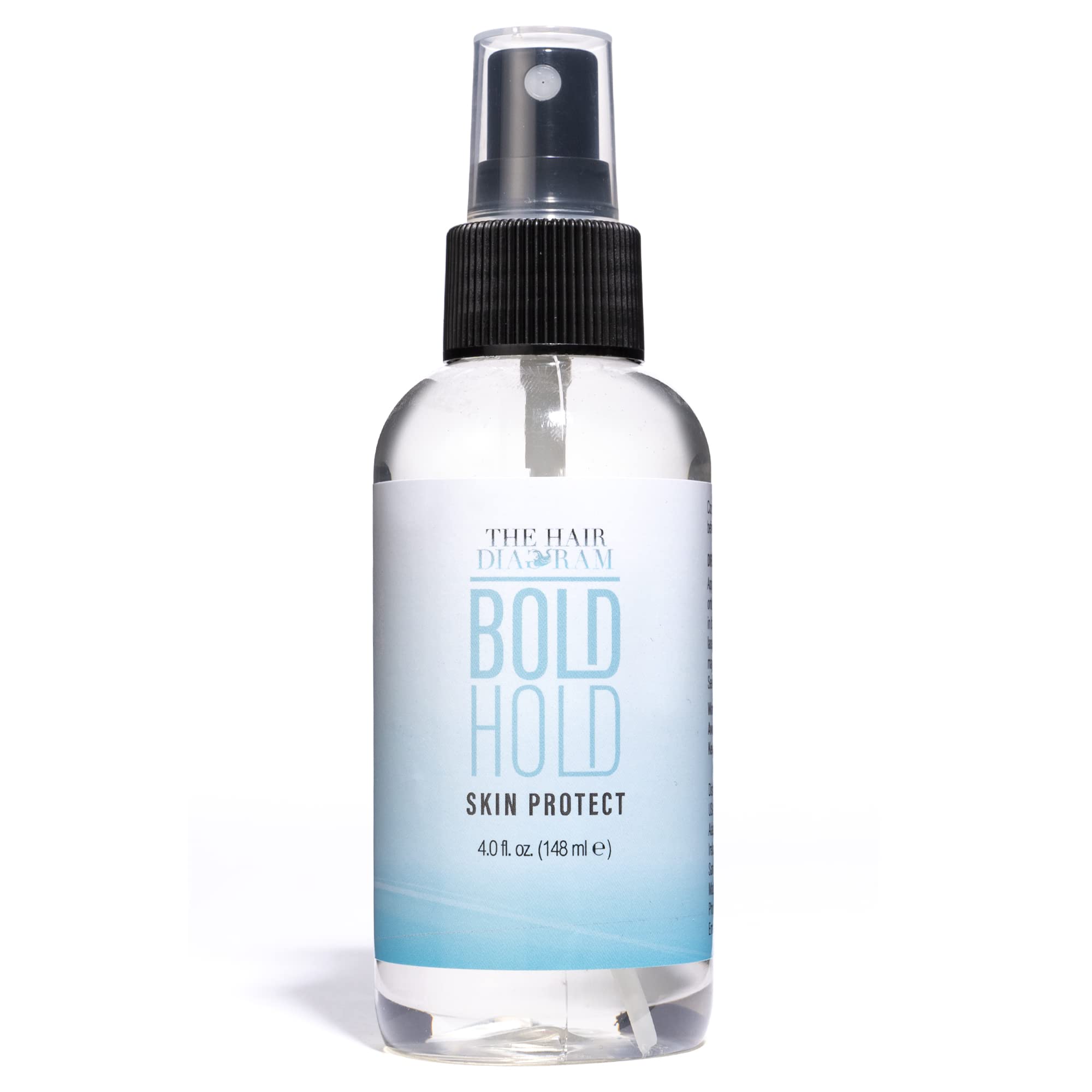 The Hair Diagram Bold Hold Protect spray on skin creates a protective barrier for wig wear