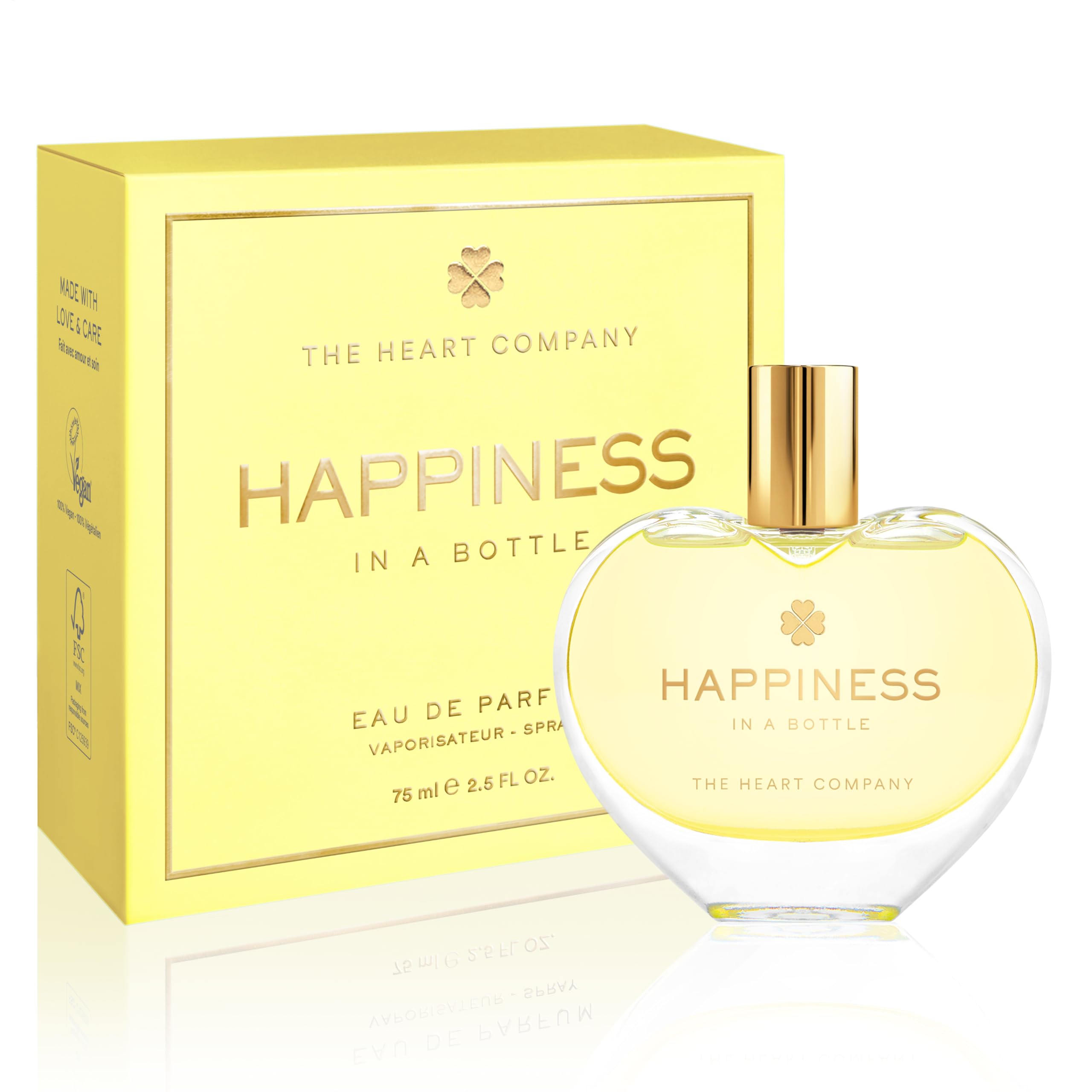 THE HEART COMPANY Happiness bottle front view promotes mood-boosting citrus.