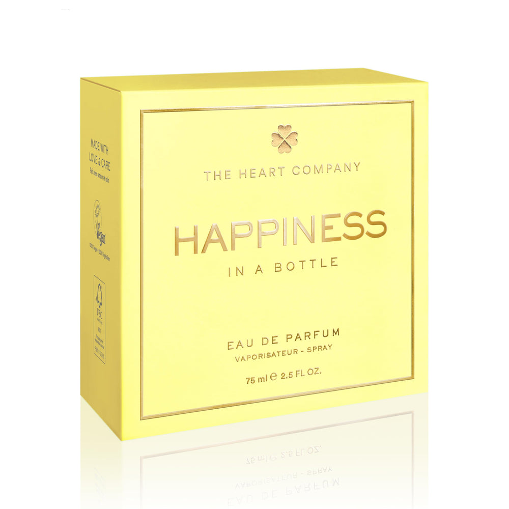 THE HEART COMPANY Happiness top notes blend mandarin, bergamot, and pink grapefruit.