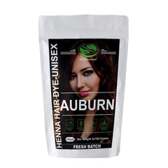 The Henna Guys auburn henna dye packaging showcases a natural color solution for home use.