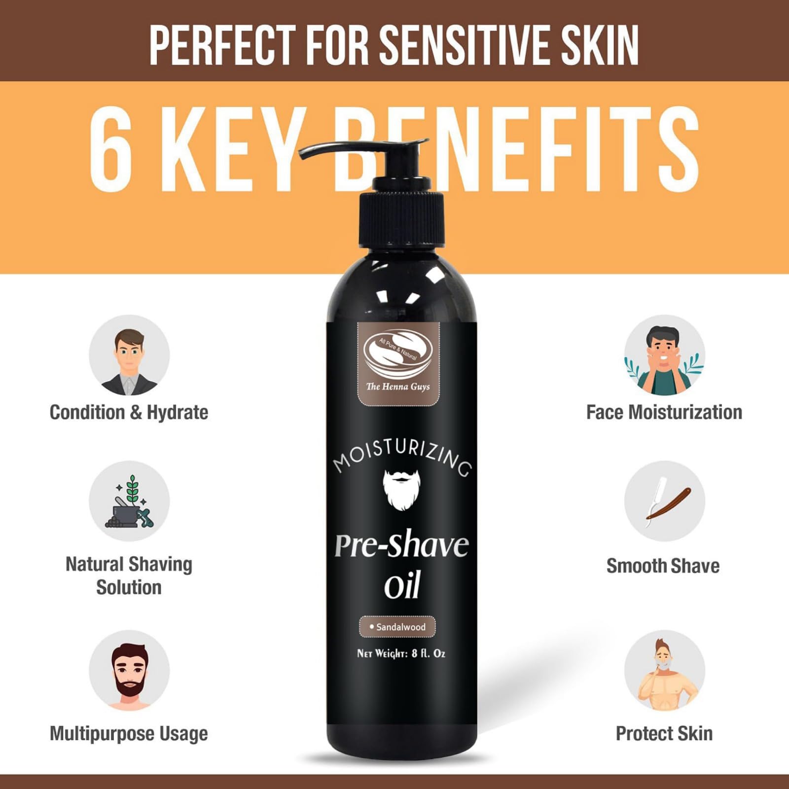 The Henna Guys beard conditioning oil argan marula bottle highlights premium shine and conditioning for facial hair.