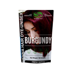 The Henna Guys burgundy hair dye pack for natural color and plant-based formula.