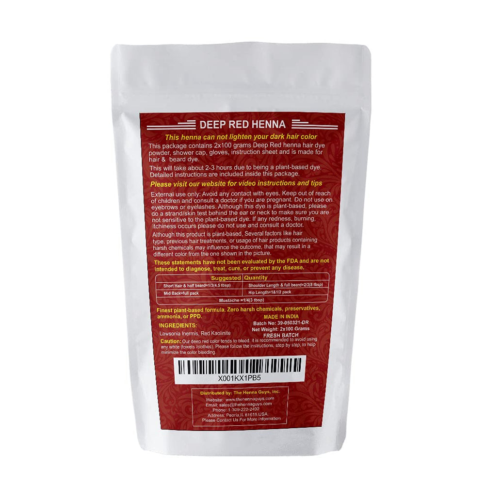 The Henna Guys Deep Red Dye box demonstrates a quick, at-home natural coloring option.