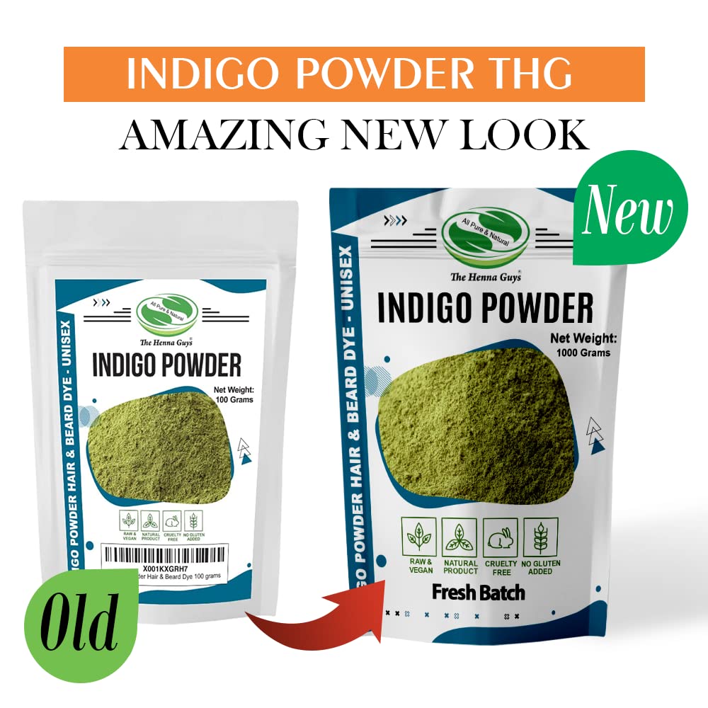 Close-up of The Henna Guys indigo powder showing natural plant-based formula