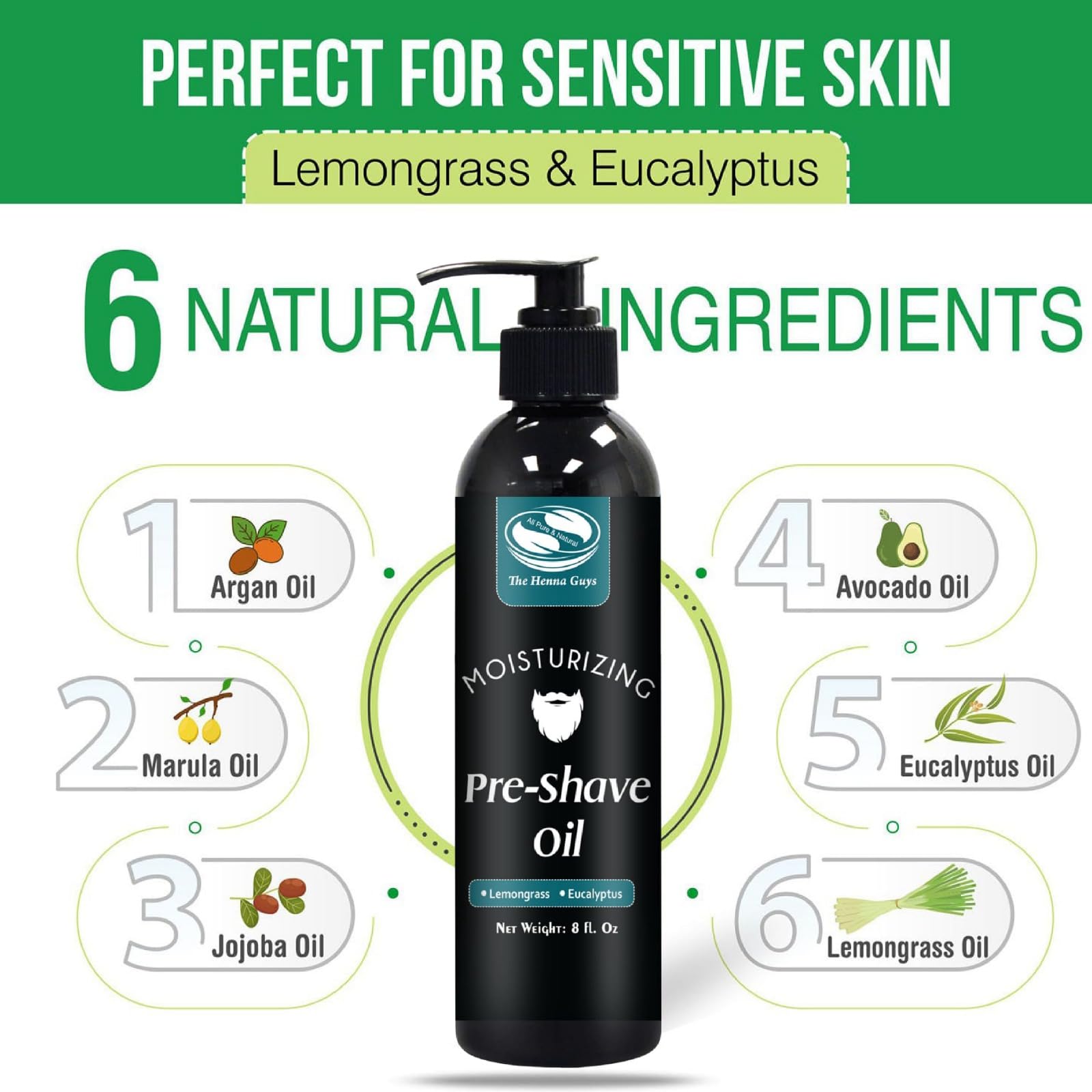 The Henna Guys pre-shave oil compatible with straight and safety razors